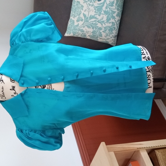 Ralph Lauren purple label women's blouse 100% silk size 6 turquoise color - Picture 3 of 17